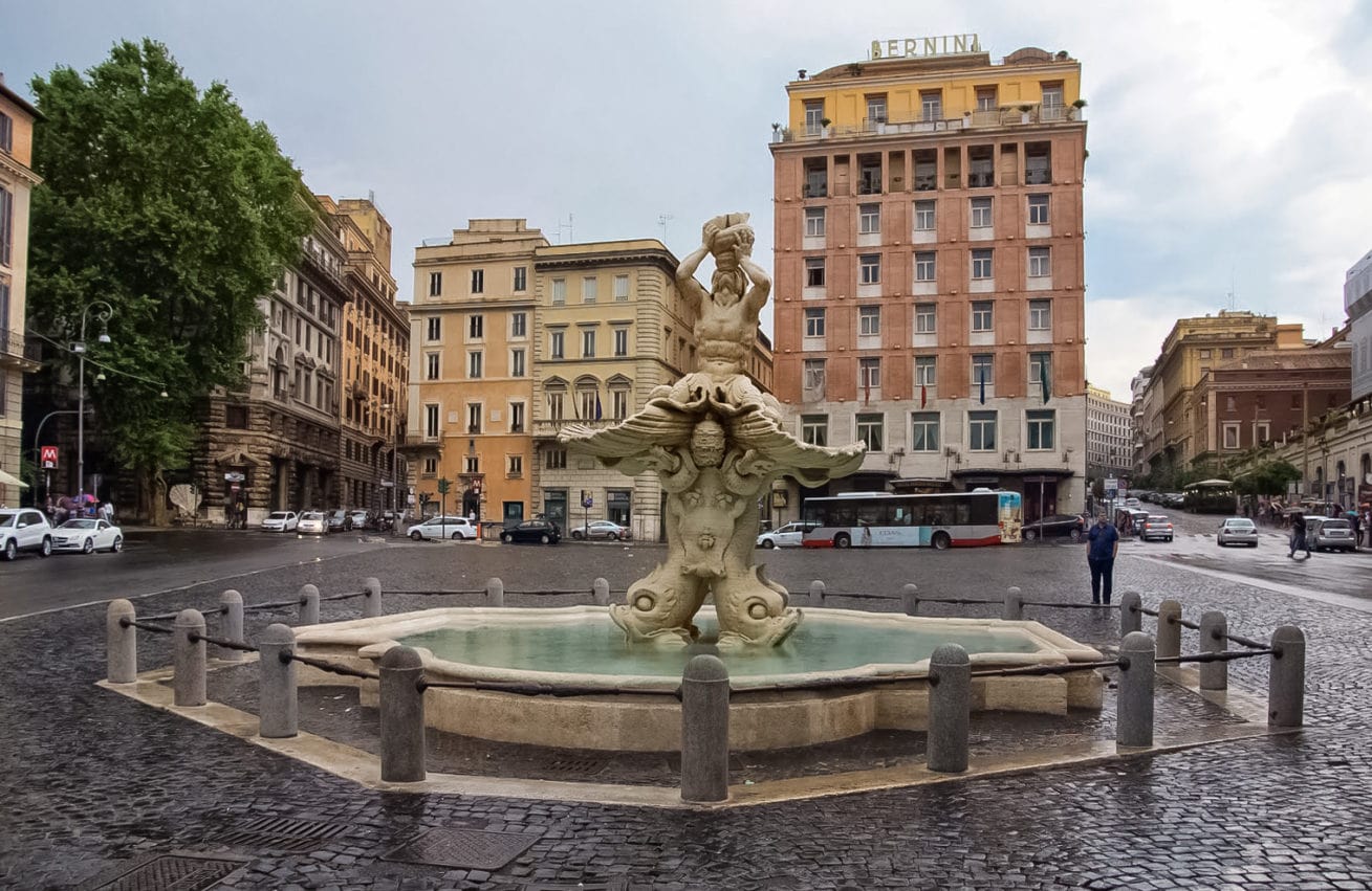 Triton Fountain (Fontana del Tritone) in Rome, Italy