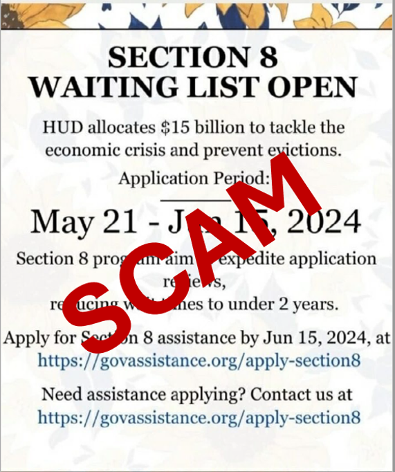 HUD warning of fraudulent Section 8 assistance advertisements